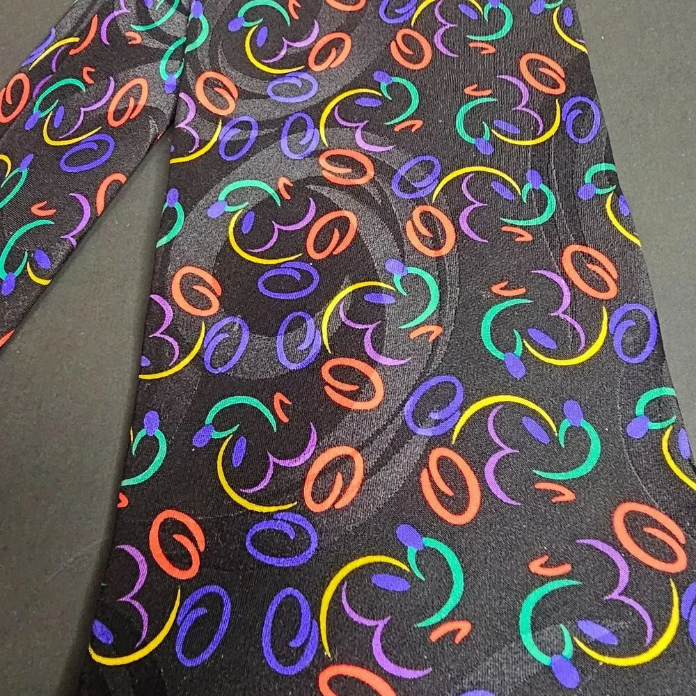 Vtg 1990s Mickey Mouse Neon Profile Black Background Tie Walt Disney World Silk